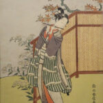 Maple leafs in the background, man playing flute in the foreground