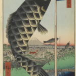 Big carp kite on the foreground, mount Fuji in the back