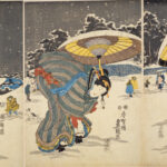 3 different scenes of women in the snow